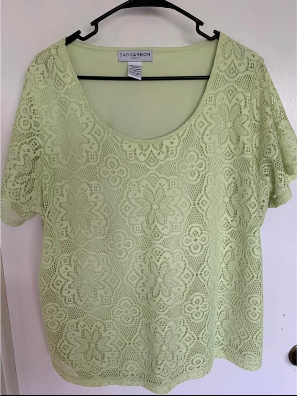 Sag Harbor Lace Overlay Scoop Neck Top - Pale Green